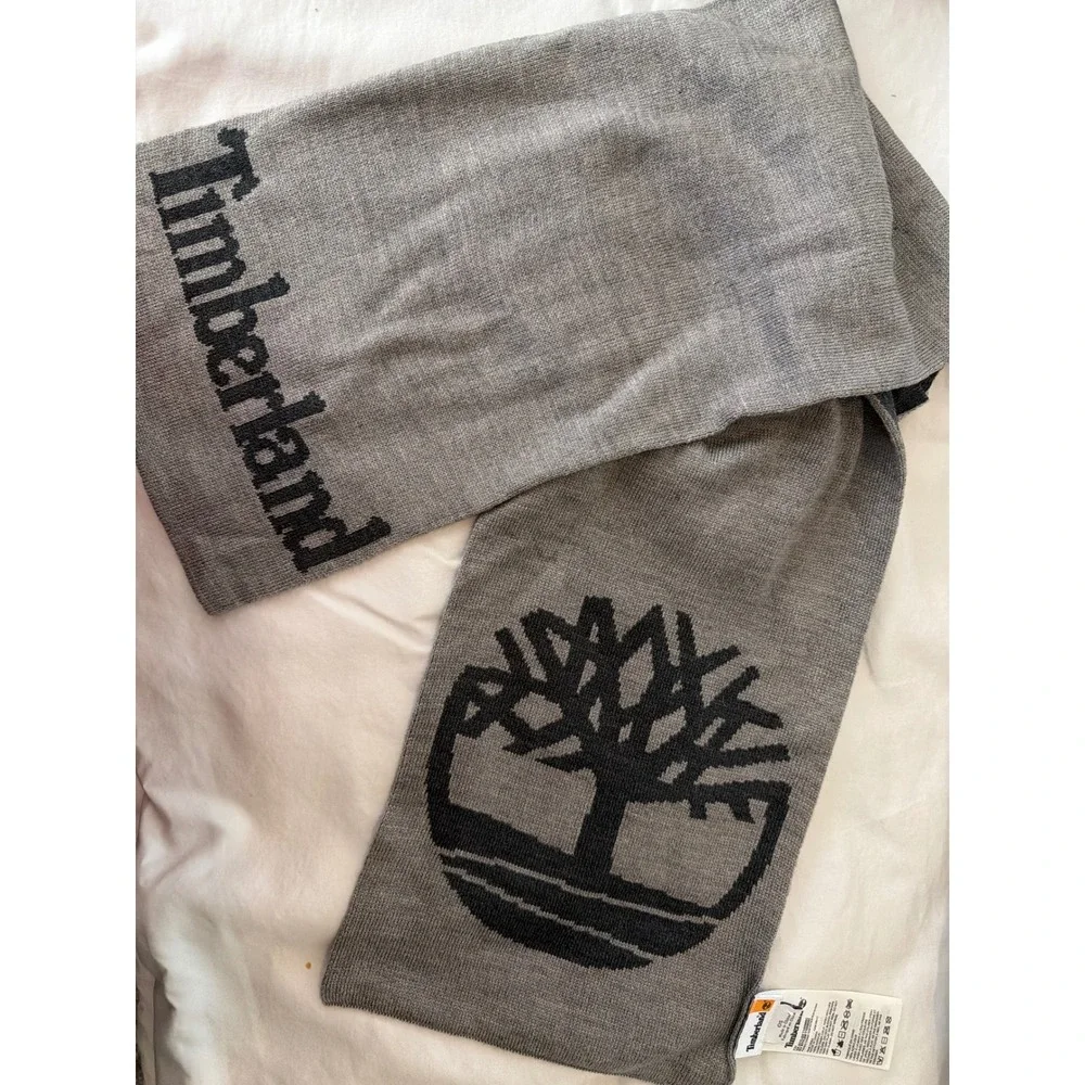 Timberland Mens Grey Black Reversible Knit Logo Scarf T100906C OS